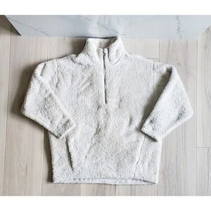 Express Sweater Womens XS Beige Cream Half Zip Teddy Fleece Cozy Sherpa Pullover